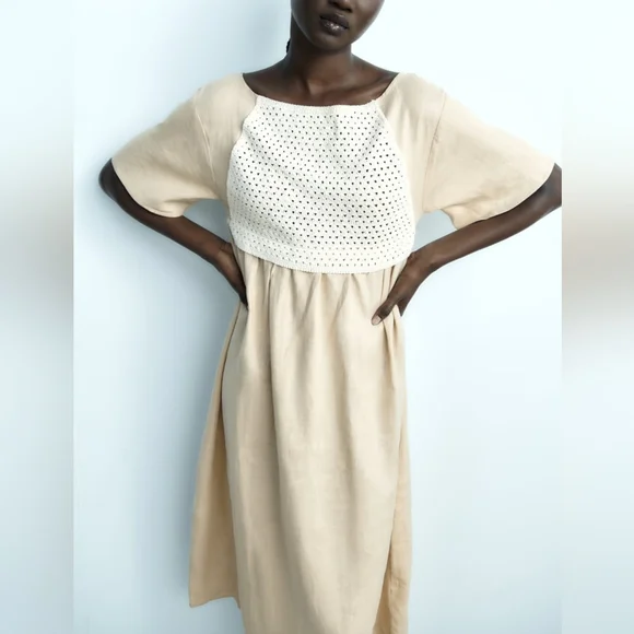 ZARA MIXED LINEN BLEND KNIT DRESS - Picture 2 of 9
